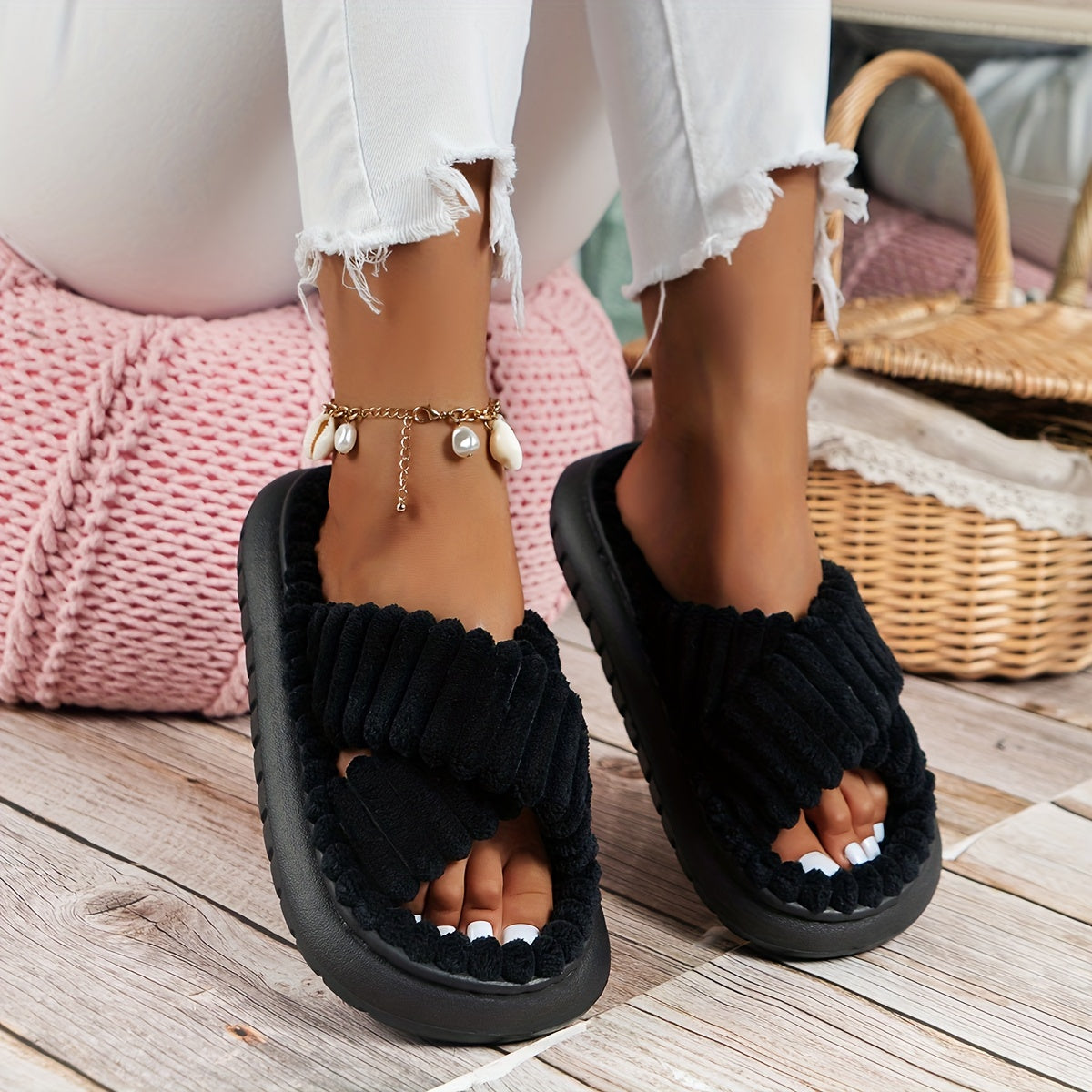 Cozy Cross Strap Platform Slippers: The Perfect Blend of Style and Comfort
