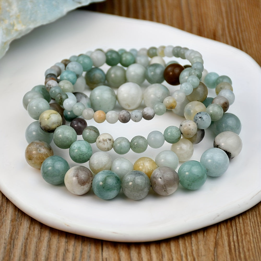 Natural Amazonite Healing Stone Bracelet - Handcrafted Beaded Bangle for Men and Women