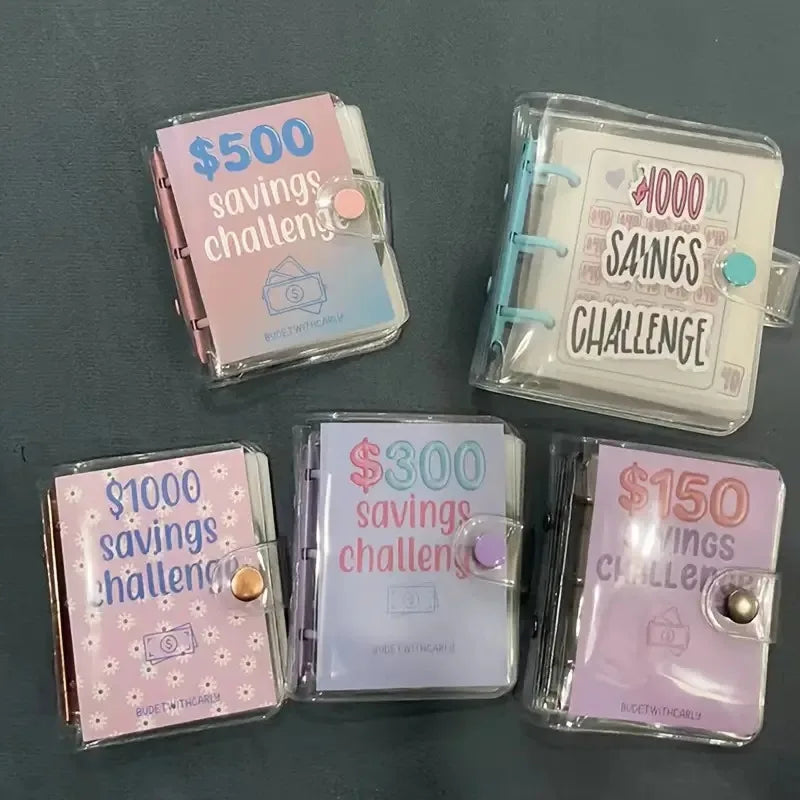 Mini Binder Saving Challenge Budget Enveloppe Wallet 150/300/500/1000 Dollars Loose-Leaf Notebook Planner Cash Binder Organizer
