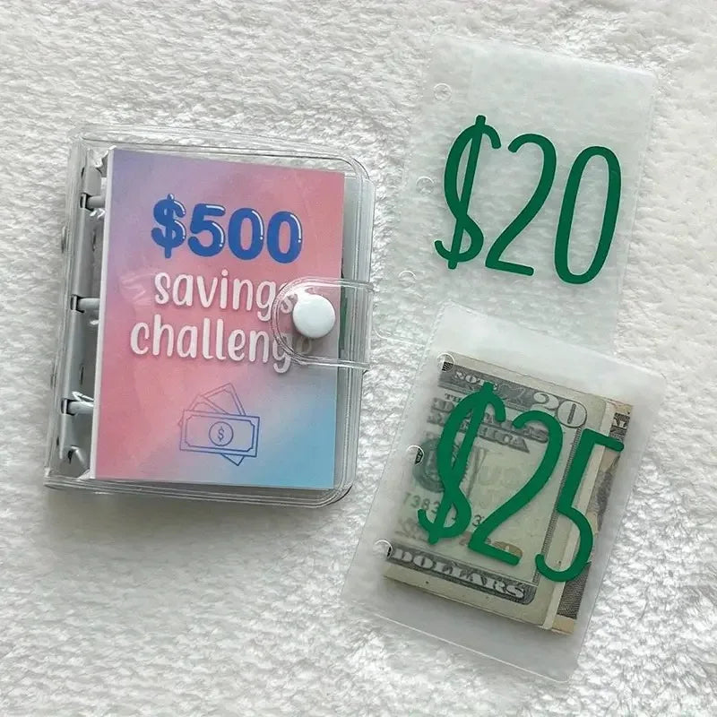 Mini Binder Saving Challenge Budget Enveloppe Wallet 150/300/500/1000 Dollars Loose-Leaf Notebook Planner Cash Binder Organizer