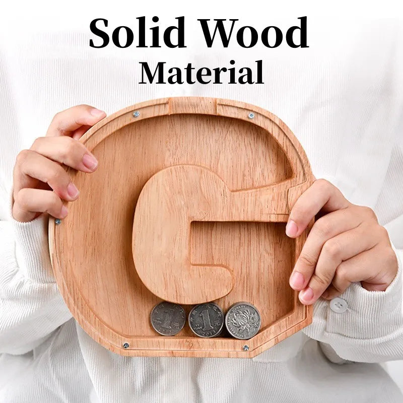 Personalized Wooden Coin Bank with 26 Letters - Educational Money Saving Box for Kids and Adults - Eco-Friendly Home Decor Gift