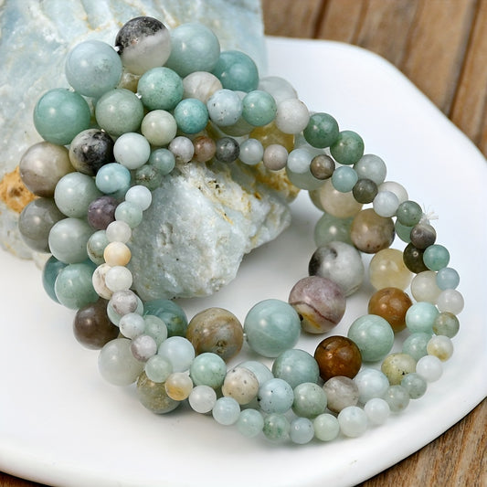 Natural Amazonite Healing Stone Bracelet - Handcrafted Beaded Bangle for Men and Women